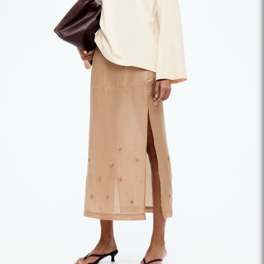 H&M Tan Midi Pencil Skirt with Slit